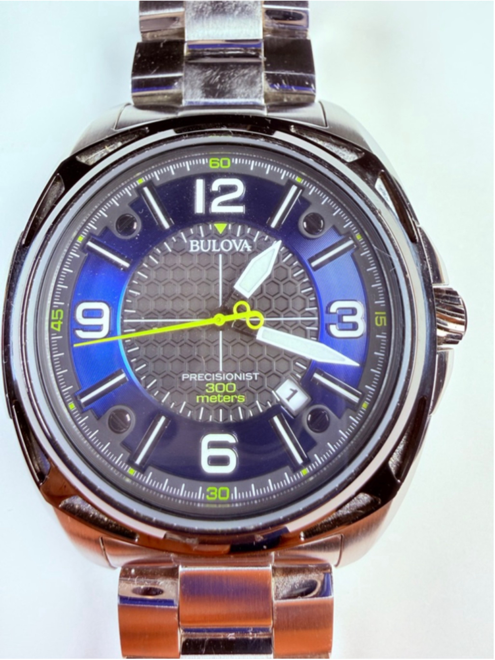 Bulova Precisionist Mens SS 48MM Honeycomb Blue/Black Dial 300M Watch 98B224 - Picture 2 of 12